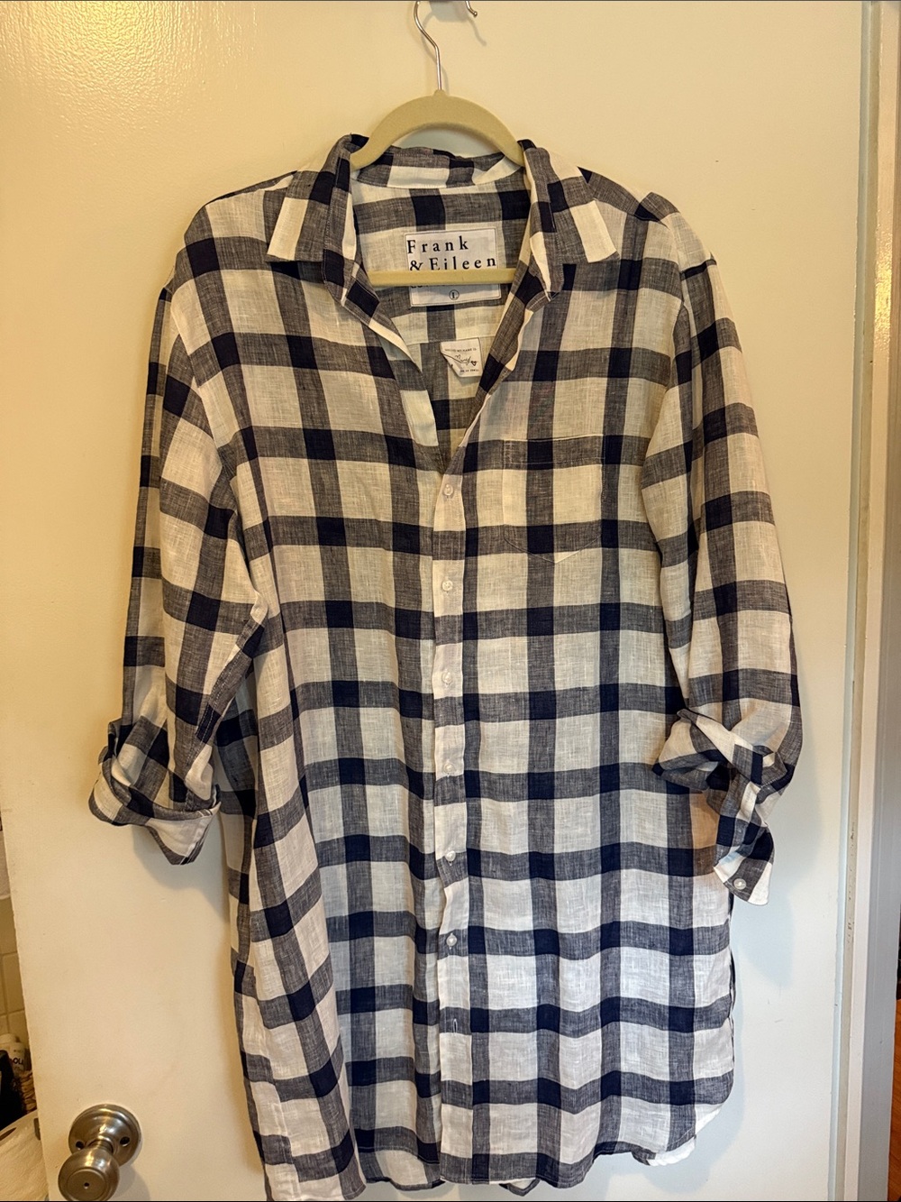 Frank & Eileen Women’s Navy and White Check Button-Up Shirt Dress - Picture 2 of 8